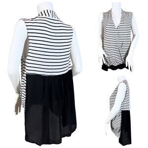 Red Haute Stripe Sheer Panel Wrap Top SZ S $89